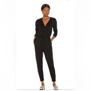 Beyond‎ Yoga Black Overlapping Long Sleeve Fleece Jumpsuit Large